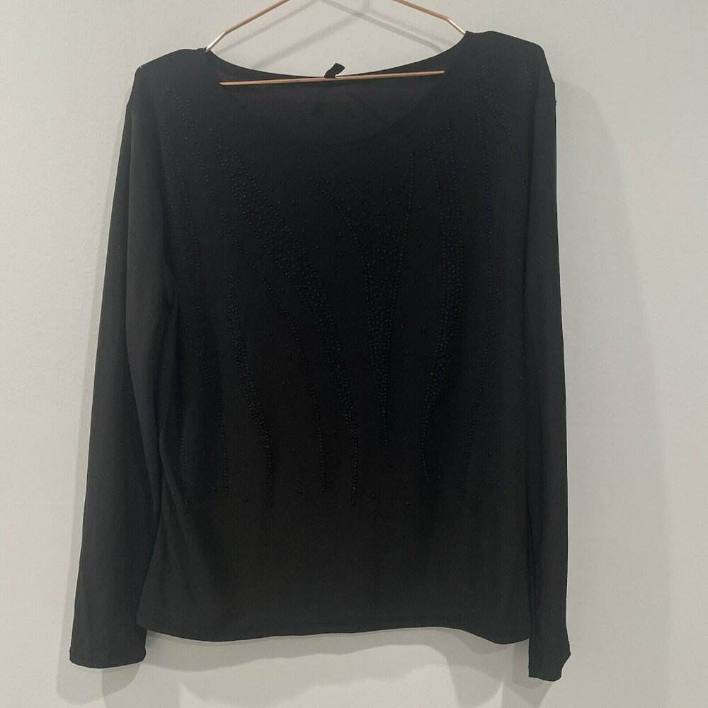 Bleeker & McDougal Black Beaded Stretch Long Sleeve Shirt Size XL